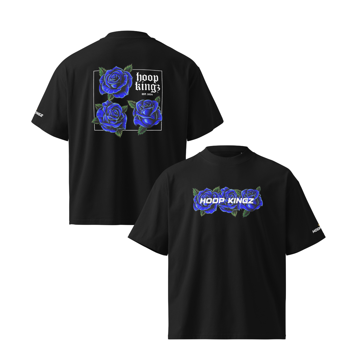 Blue Concrete Roses Oversized High Neck T-shirt