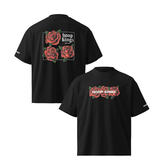 Red Concrete Roses Oversized High Neck T-shirt