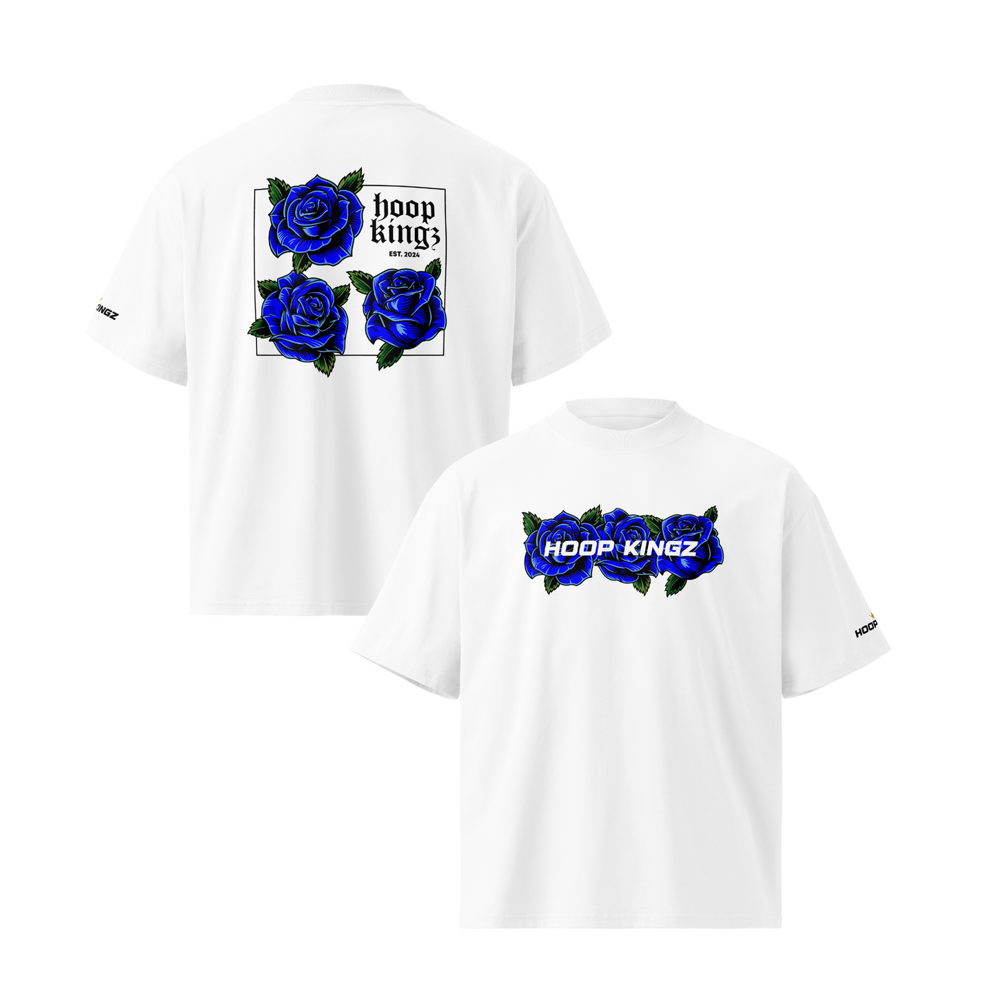 Blue Concrete Roses Oversized High Neck T-shirt