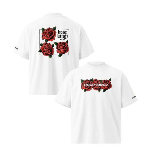 Red Concrete Roses Oversized High Neck T-shirt
